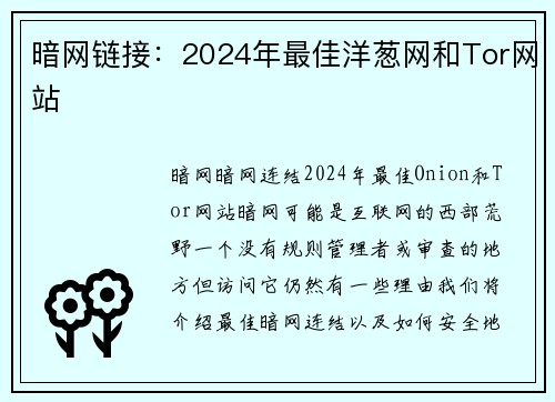 暗网链接：2024年最佳洋葱网和Tor网站